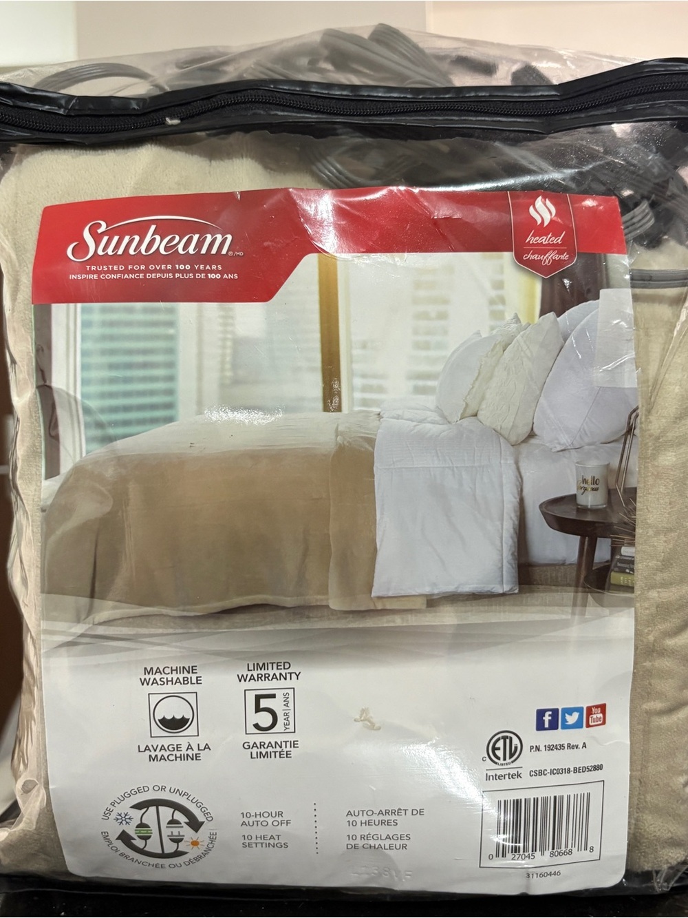Sunbeam Plush Heated Throw Blanket - Cream